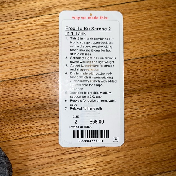 Lululemon Free To Be Serene Tank (2 In 1) Heathered Black- Size 2 - Picture 6 of 8